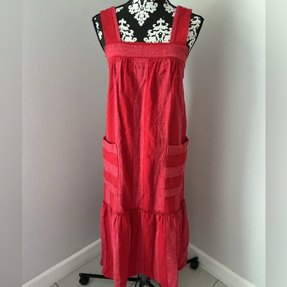 Anthropologie Maeve Women’s Dress Size Large Tonal Stripe Red Midi Paper bag SzS - Picture 4 of 14